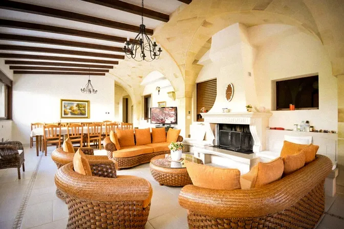 Comfortable lounge seating area at digital detox villa in Puglia